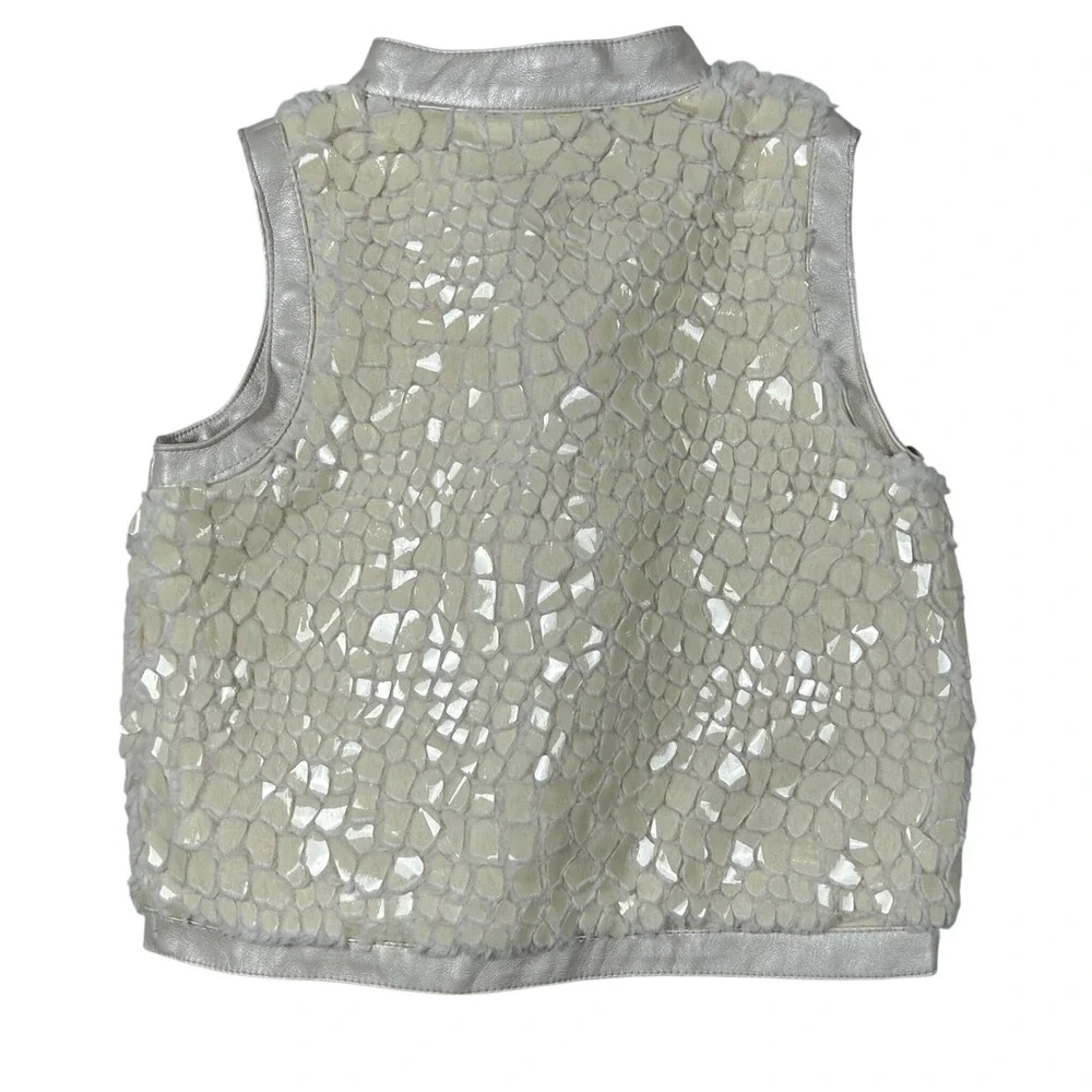 Tahari Baby Girls Shimmer Faux Fur Leather Vest Cream Crocodile  Size‎ 18M